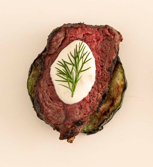 Sliced Emu w/ Balsamic Glaze on Cucumber