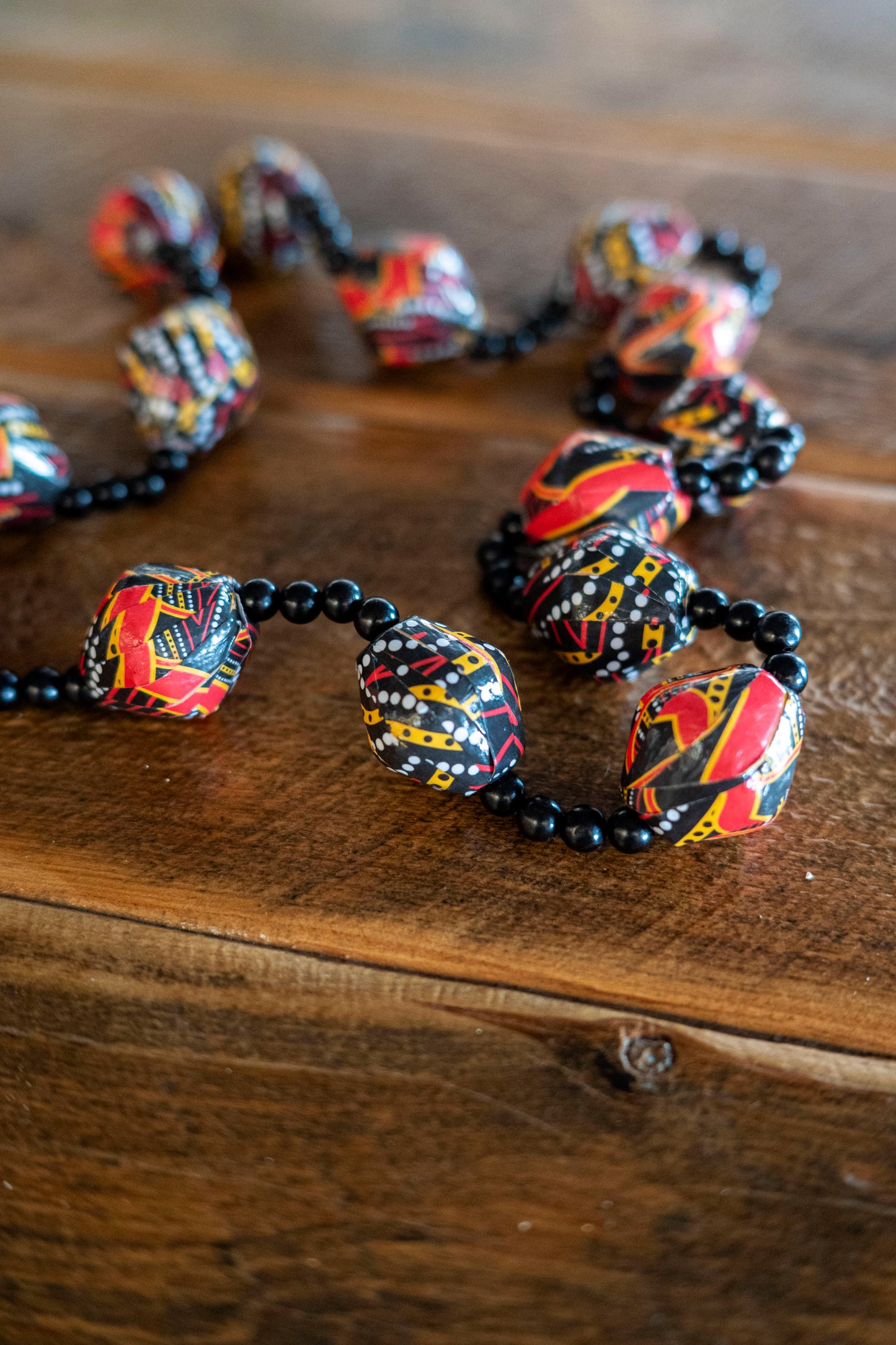 Paper and wooden bead necklace bead necklace