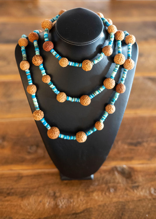 Long quandong and seed beads necklace