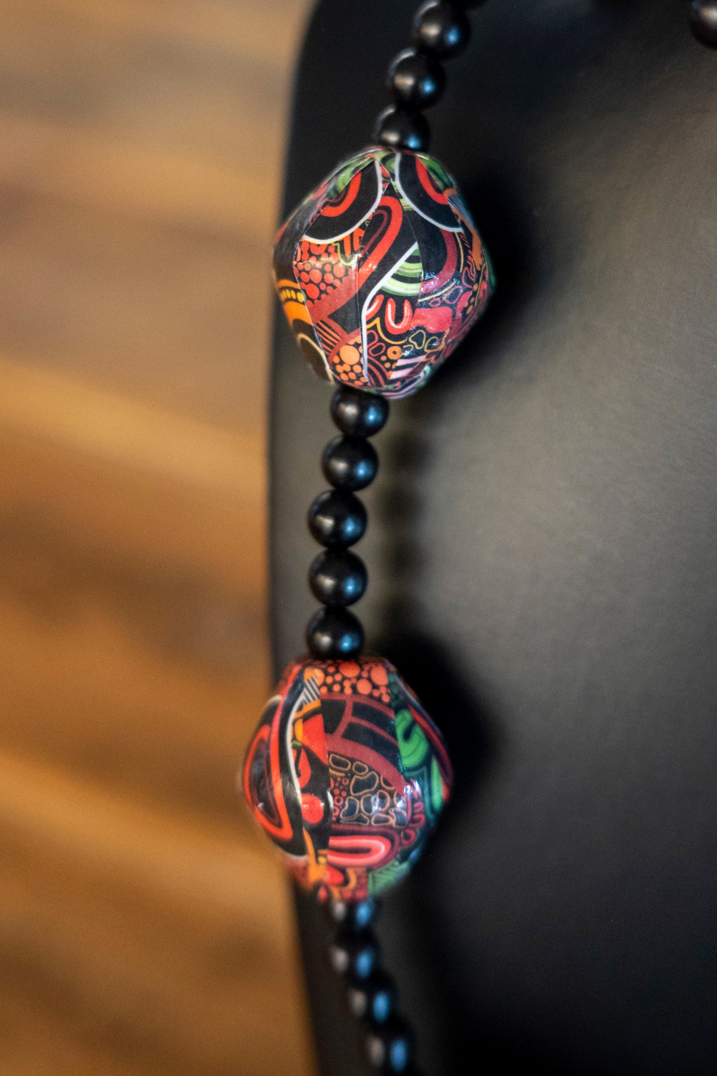 Paper and wooden bead necklace bead necklace