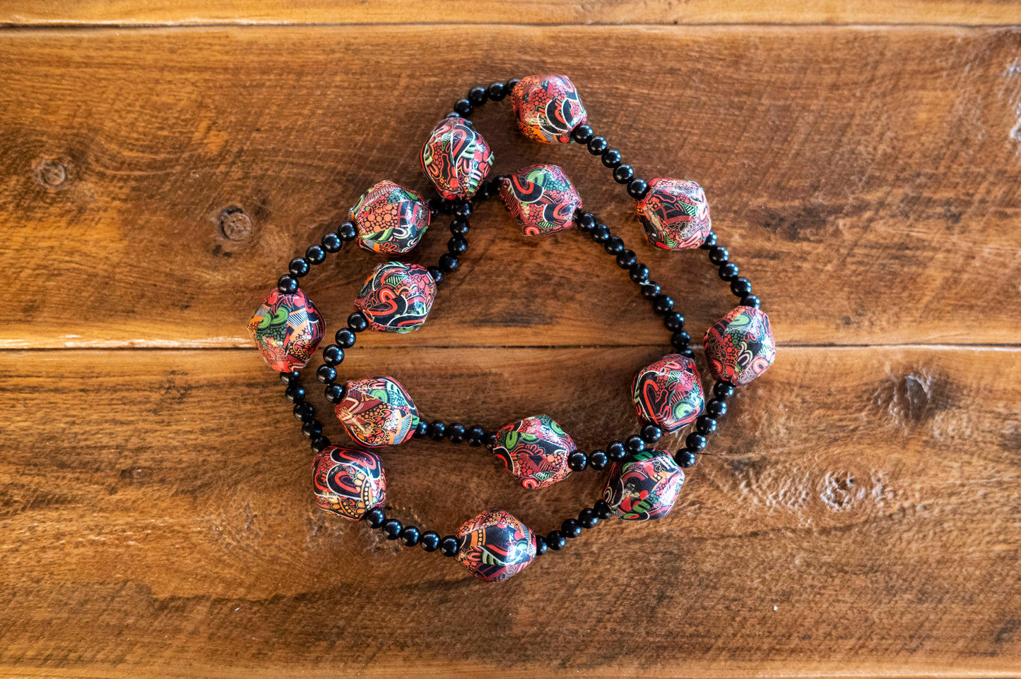 Paper and wooden bead necklace bead necklace