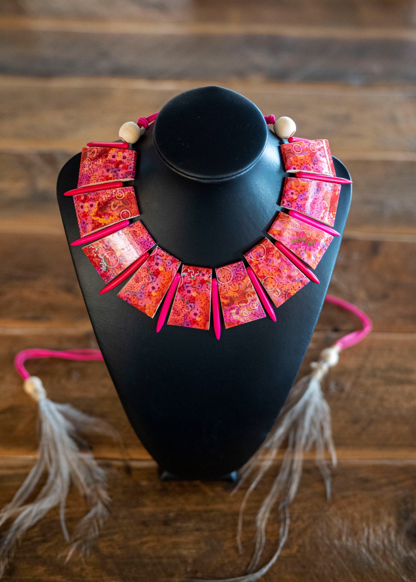 Wildflower paper and wooden bead necklace