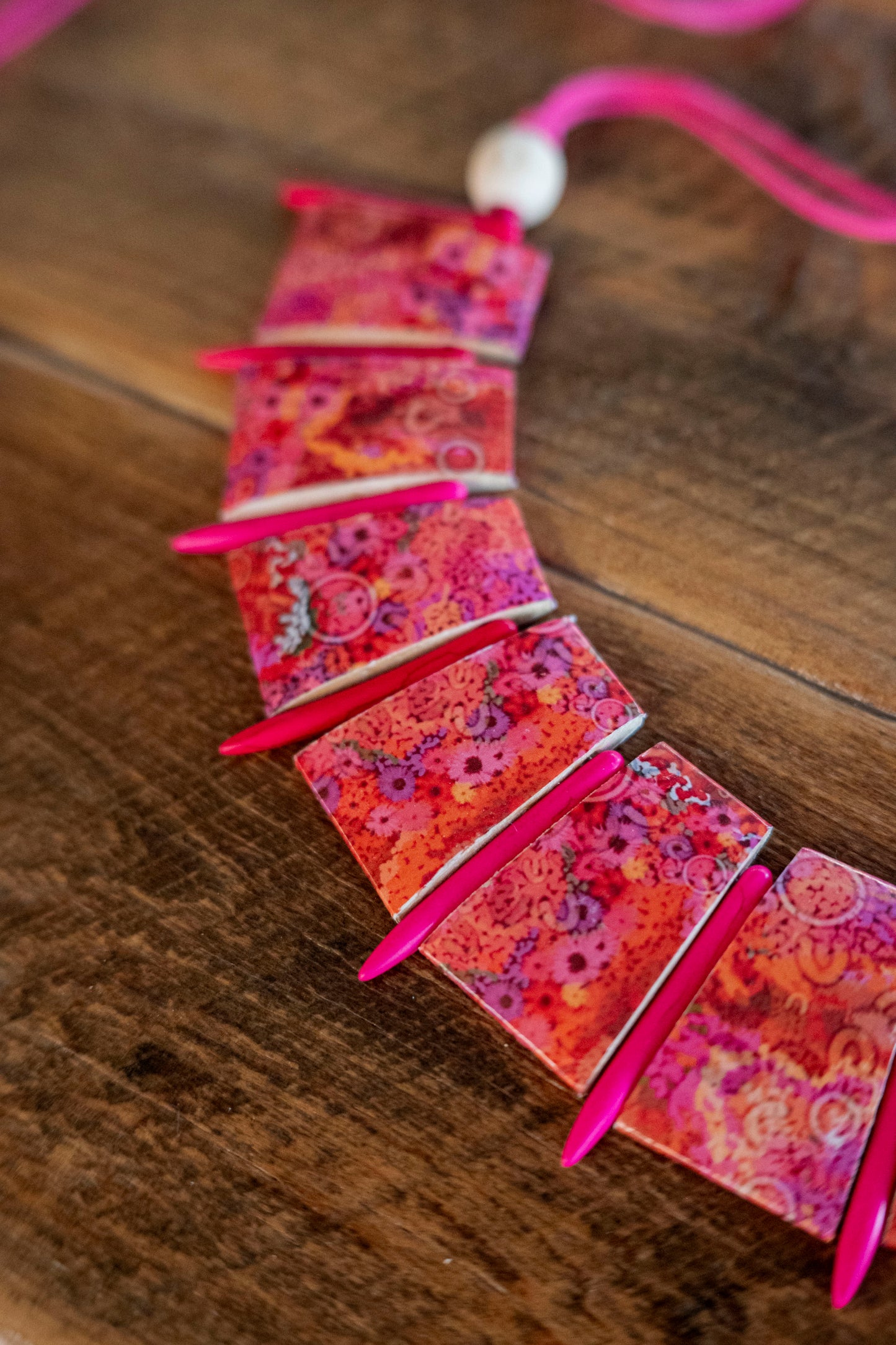 Wildflower paper and wooden bead necklace