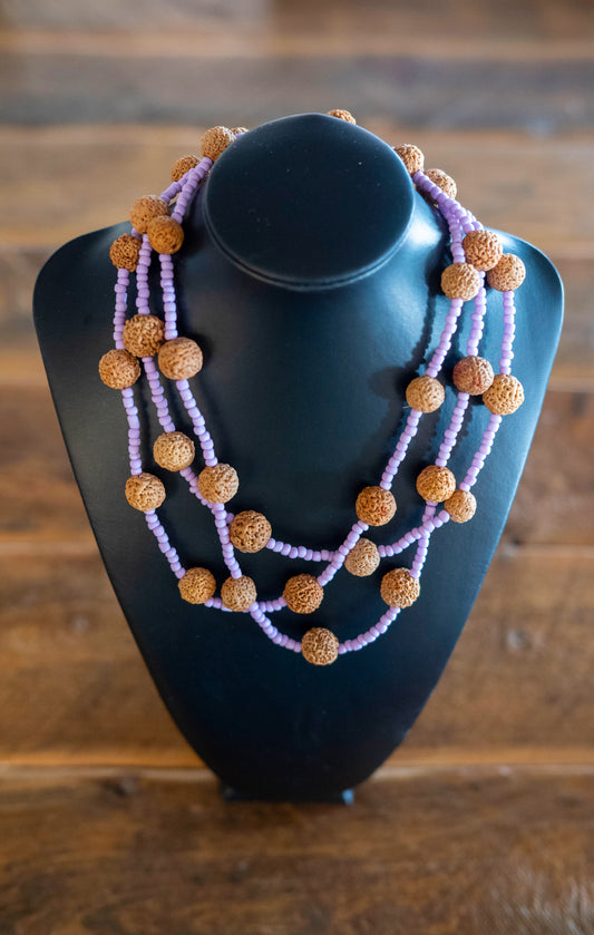 Long quandong and seed beads necklace