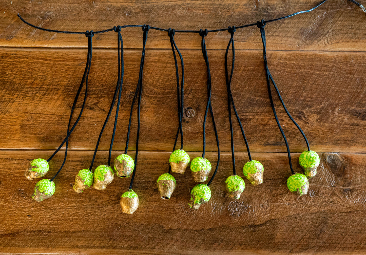 Handpainted Gumnut and gold leaf necklace