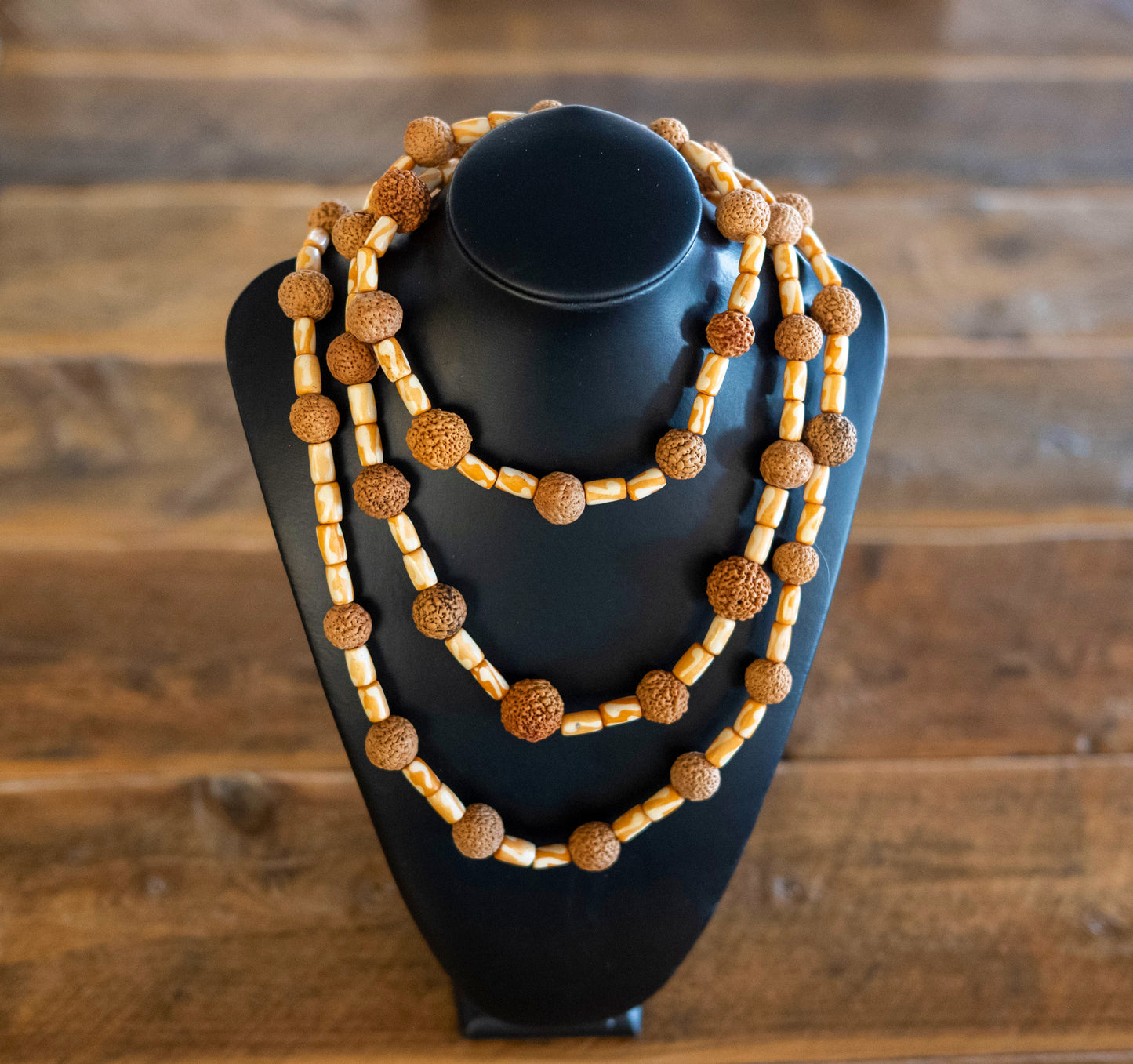 Long bone beads and quandong necklace