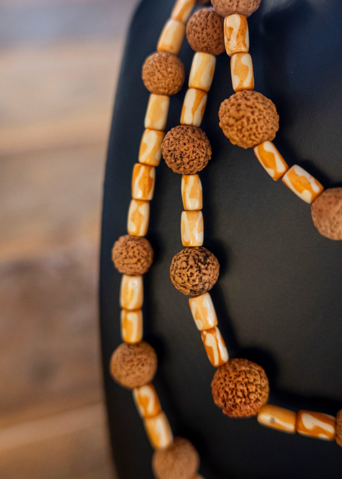 Long bone beads and quandong necklace