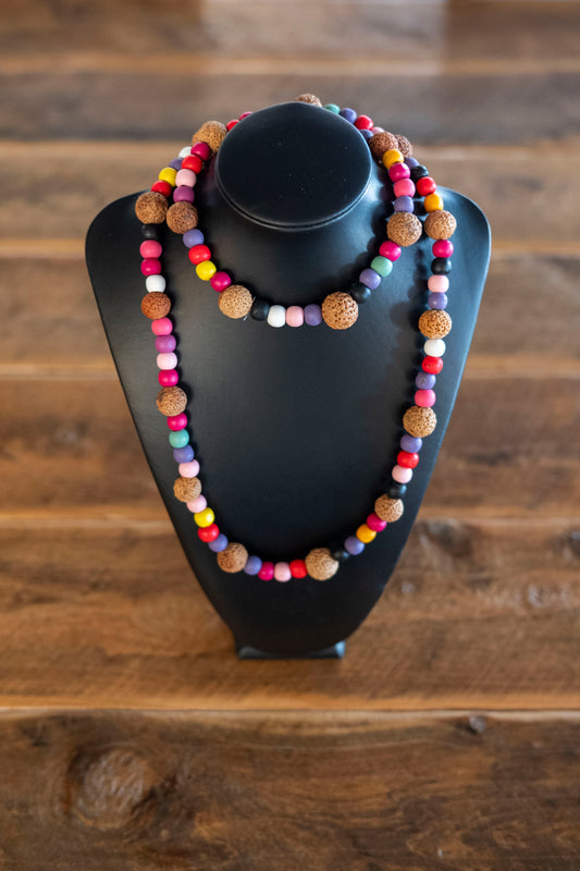 Long quandong and seed beads necklace